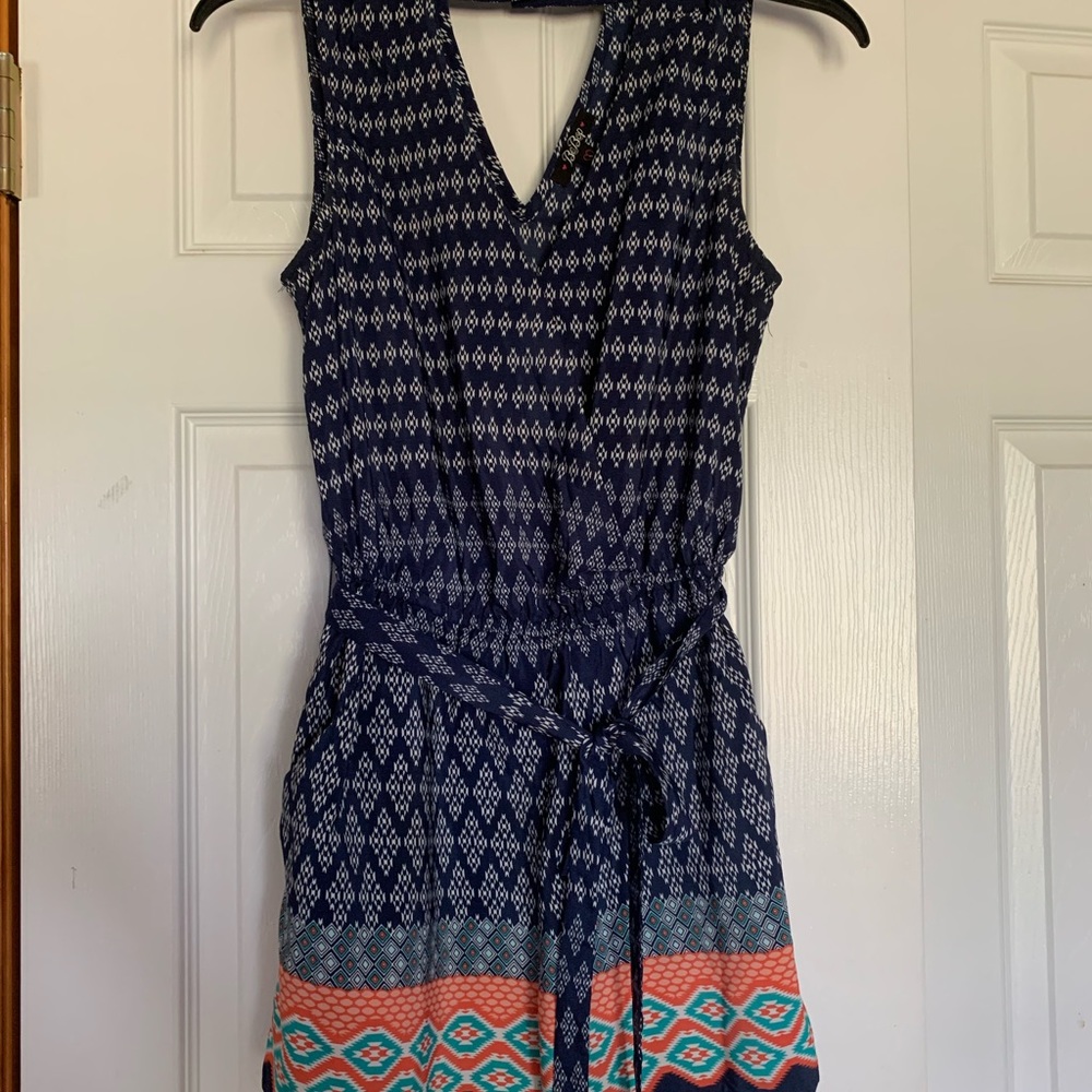 Blue Halter Surplice Romper